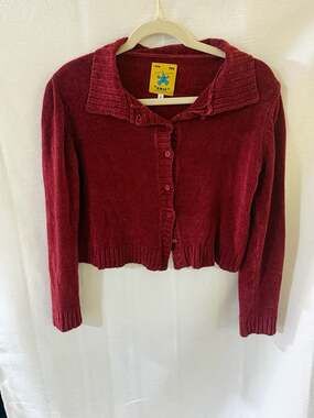 UNIF Women's Red Corduroy Button-Up Cropped Cardigan Size XS
